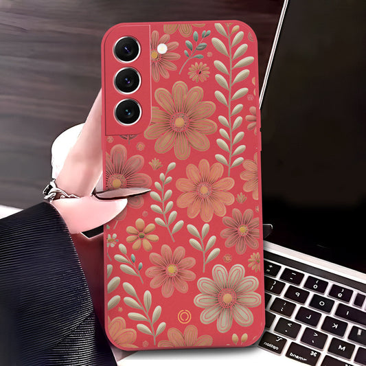 Samsung Galaxy S22 Plus 5G Cover - Red - D4 - ONation Floral Series - HQ Liquid Silicone Soft Case