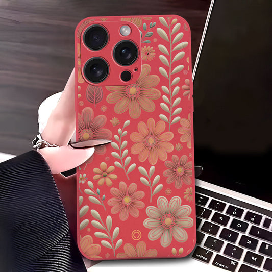 iPhone 15 Pro Cover - Red - D4 - ONation Floral Series - HQ Liquid Silicone Soft Case