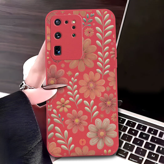 Samsung Galaxy S20 Ultra Cover - Red - D4 - ONation Floral Series - HQ Liquid Silicone Soft Case