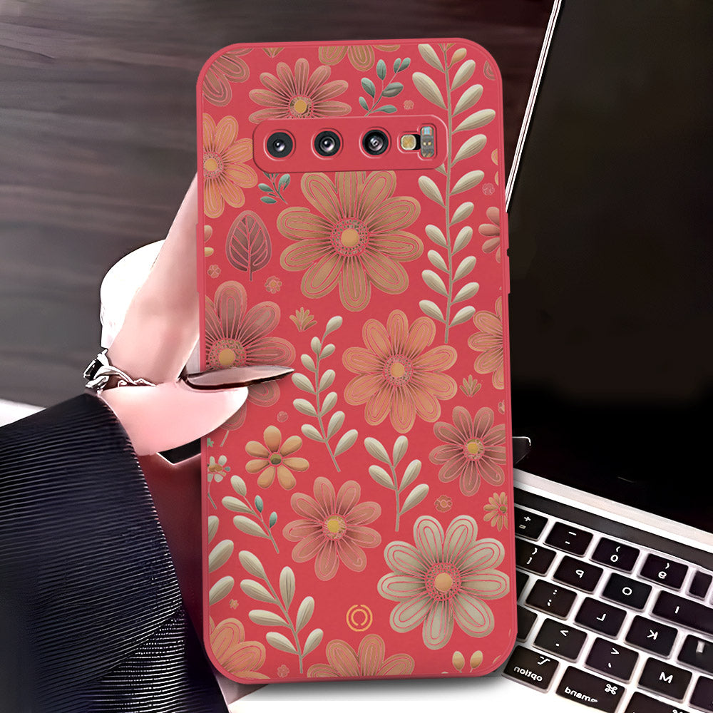 Samsung Galaxy S10 Cover - Red - D4 - ONation Floral Series - HQ Liquid Silicone Soft Case