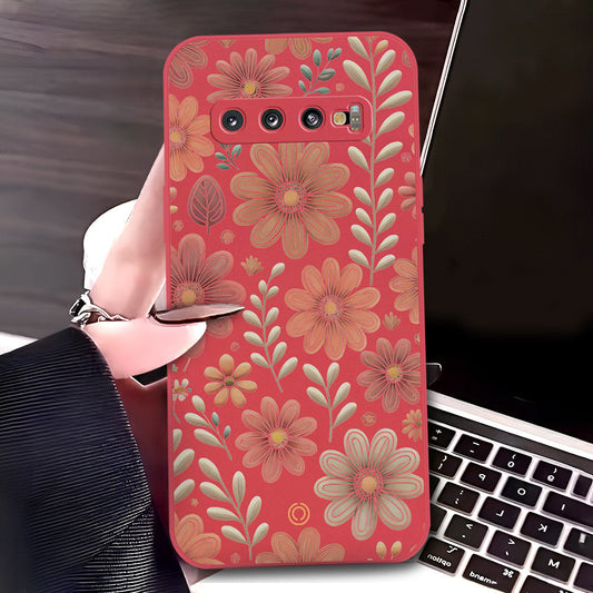 Samsung Galaxy S10 Cover - Red - D4 - ONation Floral Series - HQ Liquid Silicone Soft Case