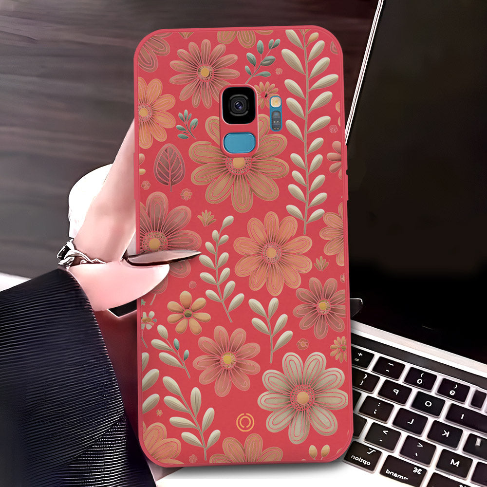 Samsung Galaxy S9 Cover - Red - D4 - ONation Floral Series - HQ Liquid Silicone Soft Case