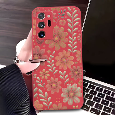 Samsung Galaxy Note 20 Ultra Cover - Red - D4 - ONation Floral Series - HQ Liquid Silicone Soft Case