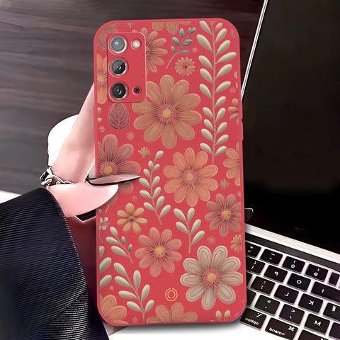 Samsung Galaxy Note 20 Cover - Red - D4 - ONation Floral Series - HQ Liquid Silicone Soft Case