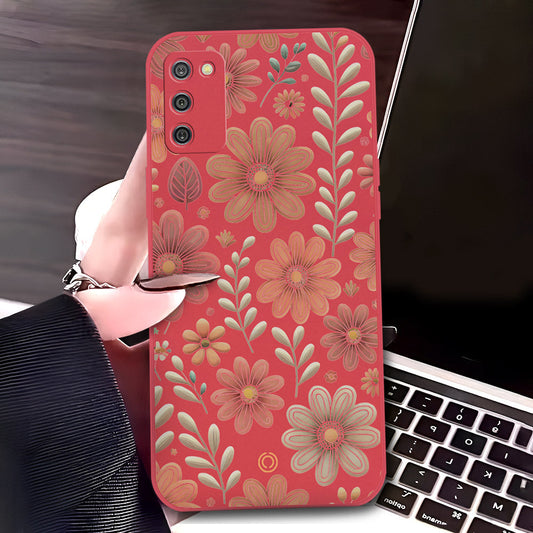 Samsung Galaxy M02s Cover - Red - D4 - ONation Floral Series - HQ Liquid Silicone Soft Case
