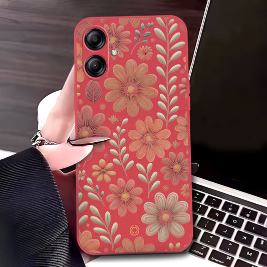 Samsung Galaxy M04 4G Cover - Red - D4 - ONation Floral Series - HQ Liquid Silicone Soft Case
