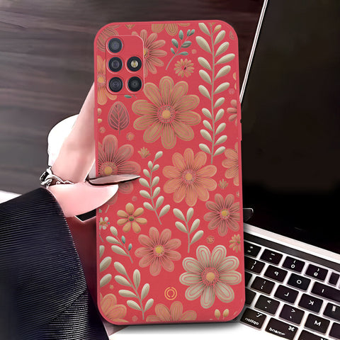 Samsung Galaxy A71 Cover - Red - D4 - ONation Floral Series - HQ Liquid Silicone Soft Case