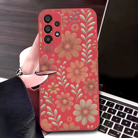 Samsung Galaxy A53 5G Cover - Red - D4 - ONation Floral Series - HQ Liquid Silicone Soft Case