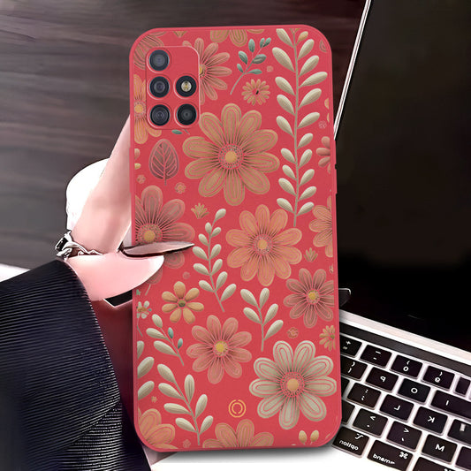 Samsung Galaxy A51 Cover - Red - D4 - ONation Floral Series - HQ Liquid Silicone Soft Case