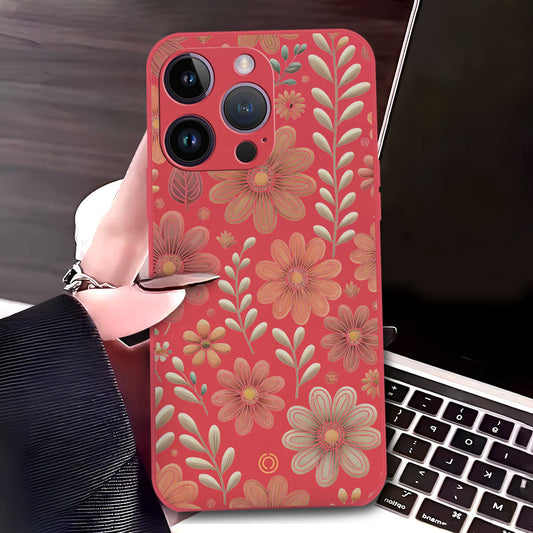 iPhone 14 Pro Cover - Red - D4 - ONation Floral Series - HQ Liquid Silicone Soft Case
