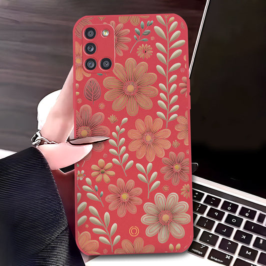 Samsung Galaxy A31 Cover - Red - D4 - ONation Floral Series - HQ Liquid Silicone Soft Case