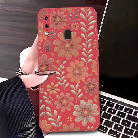 Samsung Galaxy A30 Cover - Red - D4 - ONation Floral Series - HQ Liquid Silicone Soft Case