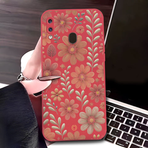 Samsung Galaxy A20 Cover - Red - D4 - ONation Floral Series - HQ Liquid Silicone Soft Case