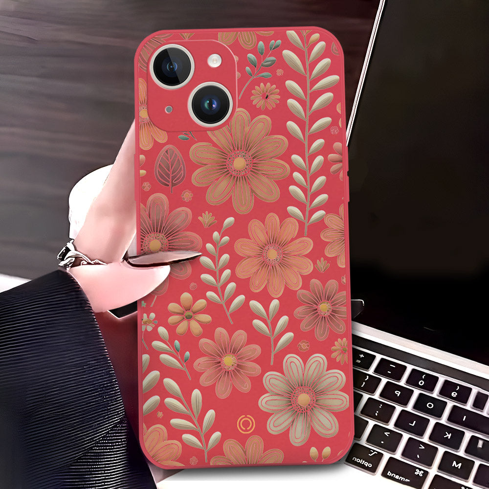 iPhone 14 Plus Cover - Red - D4 - ONation Floral Series - HQ Liquid Silicone Soft Case