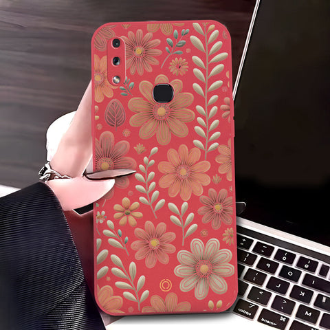 Samsung Galaxy A10s Cover - Red - D4 - ONation Floral Series - HQ Liquid Silicone Soft Case