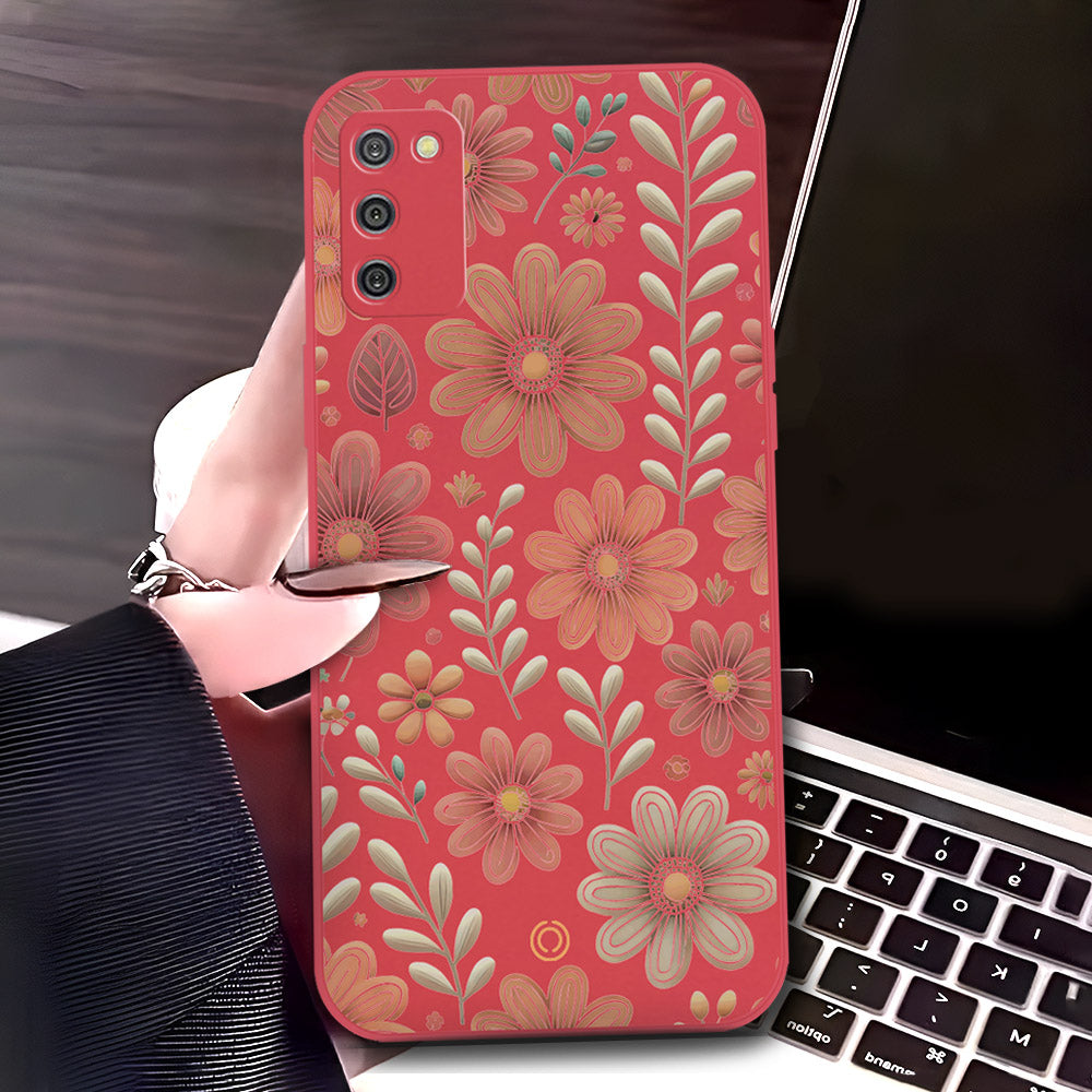 Samsung Galaxy A02s Cover - Red - D4 - ONation Floral Series - HQ Liquid Silicone Soft Case
