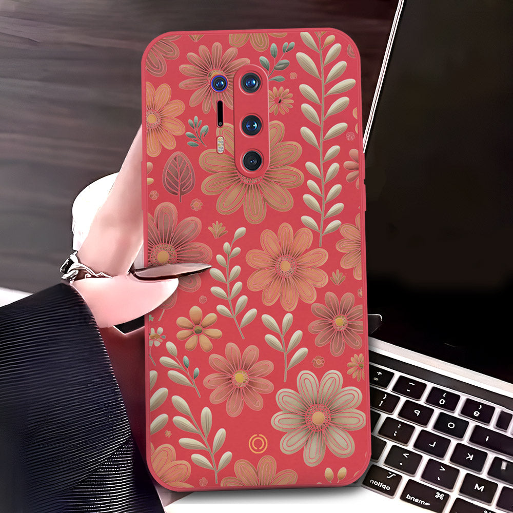 OnePlus 8 Pro Cover - Red - D4 - ONation Floral Series - HQ Liquid Silicone Soft Case