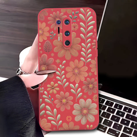 OnePlus 8 Pro Cover - Red - D4 - ONation Floral Series - HQ Liquid Silicone Soft Case