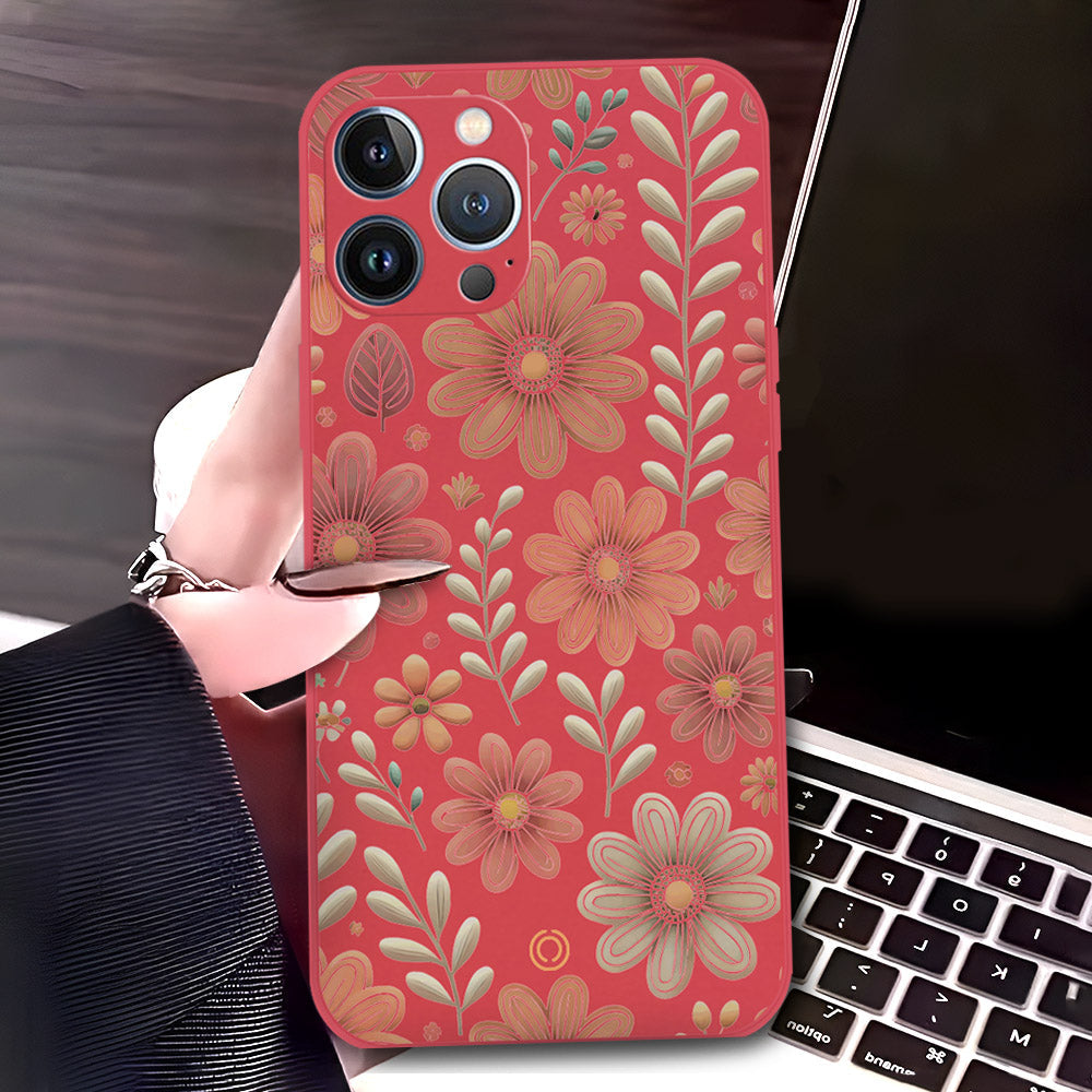 iPhone 13 Pro Max Cover - Red - D4 - ONation Floral Series - HQ Liquid Silicone Soft Case