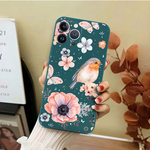 iPhone 13 Pro Cover - Dark Green - D1 - ONation Nature Floral Series - HQ Liquid Silicone Soft Case