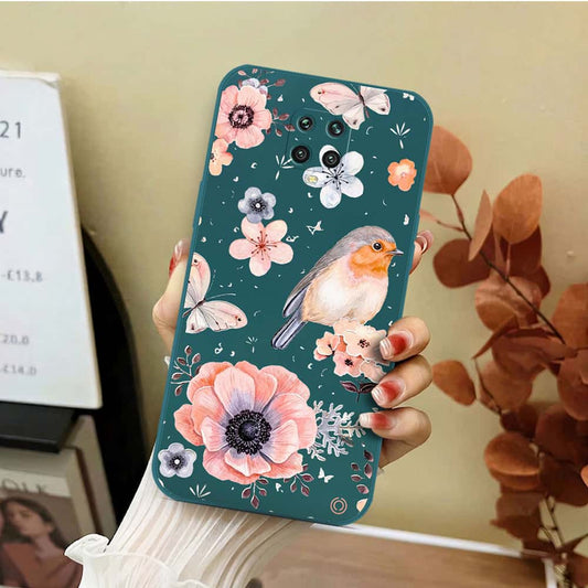 Xiaomi Redmi Note 9S Cover - Dark Green - D1 - ONation Nature Floral Series - HQ Liquid Silicone Soft Case