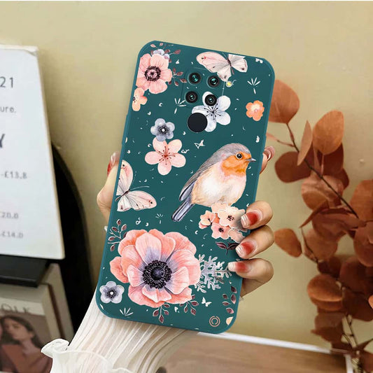 Xiaomi Redmi Note 9 Cover - Dark Green - D1 - ONation Nature Floral Series - HQ Liquid Silicone Soft Case