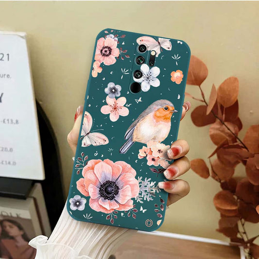 Xiaomi Redmi Note 8 Pro Cover - Dark Green - D1 - ONation Nature Floral Series - HQ Liquid Silicone Soft Case