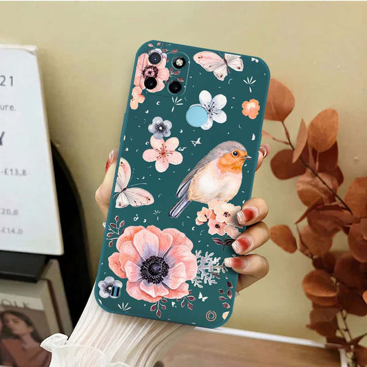 Realme C25Y Cover - Dark Green - D1 - ONation Nature Floral Series - HQ Liquid Silicone Soft Case
