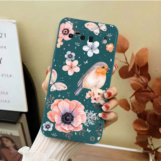 Google Pixel 6 Cover - Dark Green - D1 - ONation Nature Floral Series - HQ Liquid Silicone Soft Case