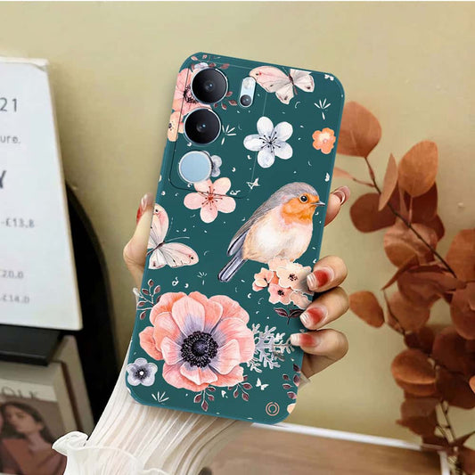 Vivo S17 Pro Cover - Dark Green - D1 - ONation Nature Floral Series - HQ Liquid Silicone Soft Case