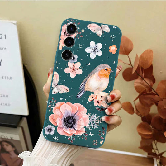 Samsung Galaxy S23 Plus 5G Cover - Dark Green - D1 - ONation Nature Floral Series - HQ Liquid Silicone Soft Case