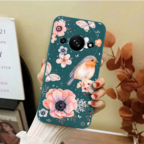 Xiaomi Redmi A3 Cover - Dark Green - D1 - ONation Nature Floral Series - HQ Liquid Silicone Soft Case
