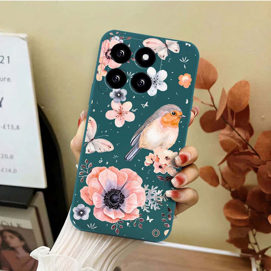 Xiaomi 14 Cover - Dark Green - D1 - ONation Nature Floral Series - HQ Liquid Silicone Soft Case
