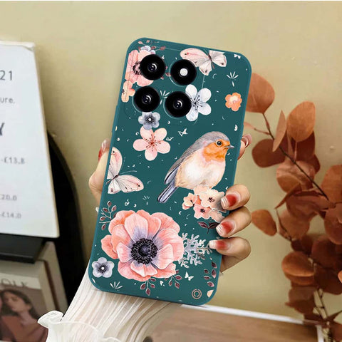 Xiaomi 14 Cover - Dark Green - D1 - ONation Nature Floral Series - HQ Liquid Silicone Soft Case