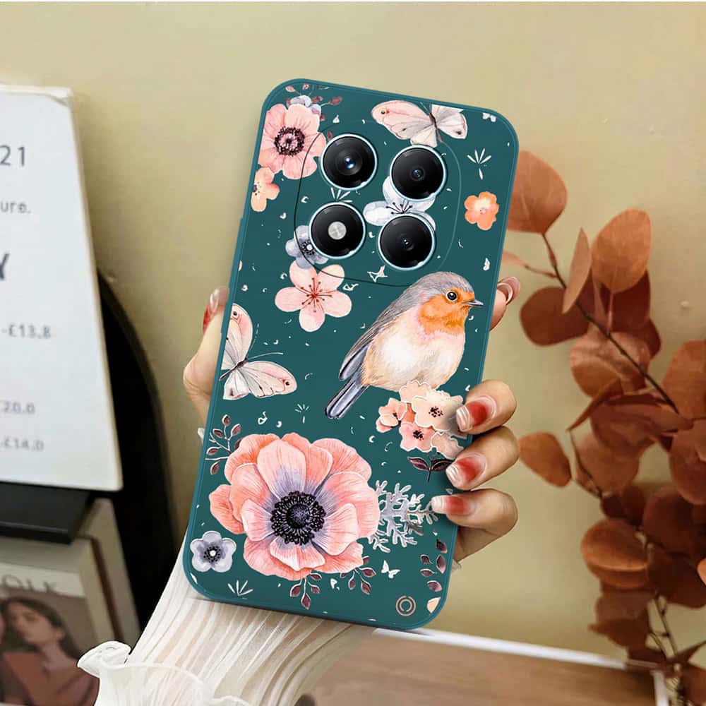 Xiaomi Redmi Note 14 Pro 4G Cover - Dark Green - D1 - ONation Nature Floral Series - HQ Liquid Silicone Soft Case
