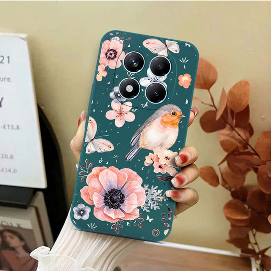 Xiaomi Redmi Note 14 Pro 4G Cover - Dark Green - D1 - ONation Nature Floral Series - HQ Liquid Silicone Soft Case