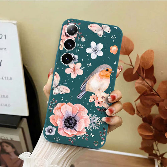 Samsung Galaxy A16 Cover - Dark Green - D1 - ONation Nature Floral Series - HQ Liquid Silicone Soft Case