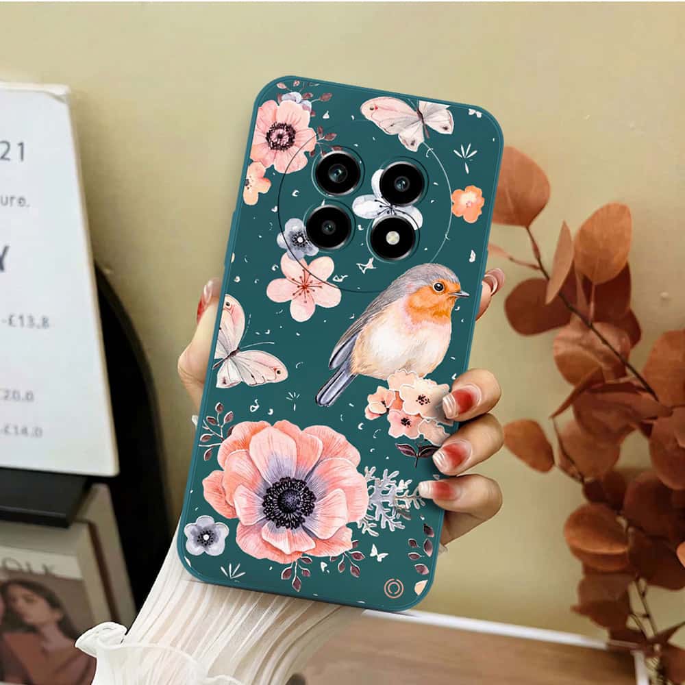 Realme 13 Pro Plus Cover - Dark Green - D1 - ONation Nature Floral Series - HQ Liquid Silicone Soft Case