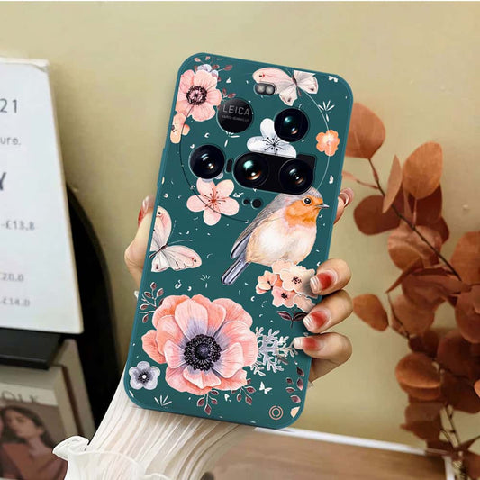 Xiaomi 15 Ultra Cover - Dark Green - D1 - ONation Nature Floral Series - HQ Liquid Silicone Soft Case