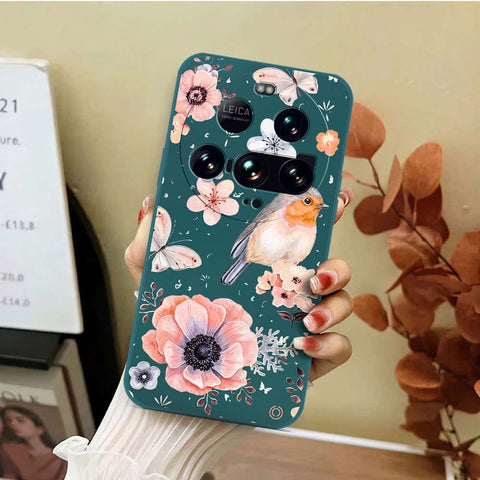 Xiaomi 15 Ultra Cover - Dark Green - D1 - ONation Nature Floral Series - HQ Liquid Silicone Soft Case