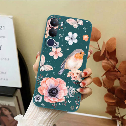 Vivo Y29 5G Cover - Dark Green - D1 - ONation Nature Floral Series - HQ Liquid Silicone Soft Case