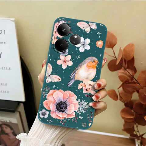Realme GT Neo 6 Cover - Dark Green - D1 - ONation Nature Floral Series - HQ Liquid Silicone Soft Case