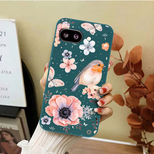 Google Pixel 9a Cover - Dark Green - D1 - ONation Nature Floral Series - HQ Liquid Silicone Soft Case