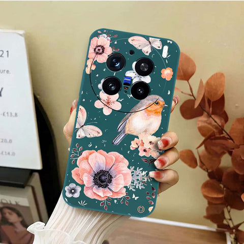Vivo X200 Pro Cover - Dark Green - D1 - ONation Nature Floral Series - HQ Liquid Silicone Soft Case
