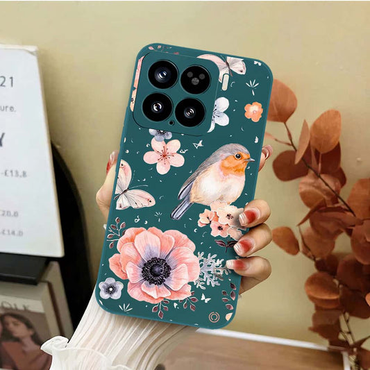 Xiaomi 15 Cover - Dark Green - D1 - ONation Nature Floral Series - HQ Liquid Silicone Soft Case