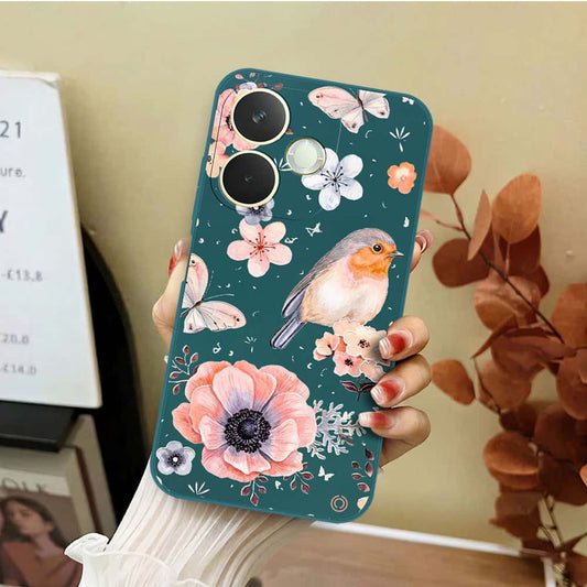 Oppo A5 Pro 5G Cover - Dark Green - D1 - ONation Nature Floral Series - HQ Liquid Silicone Soft Case