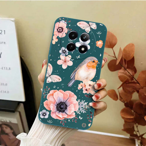 Realme 13 Cover - Dark Green - D1 - ONation Nature Floral Series - HQ Liquid Silicone Soft Case