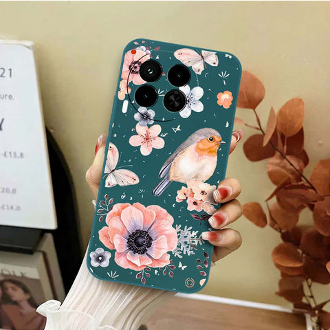 Tecno Camon 30 Cover - Dark Green - D1 - ONation Nature Floral Series - HQ Liquid Silicone Soft Case
