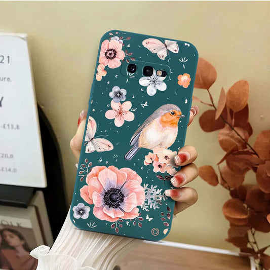 Samsung Galaxy S10e Cover - Dark Green - D1 - ONation Nature Floral Series - HQ Liquid Silicone Soft Case