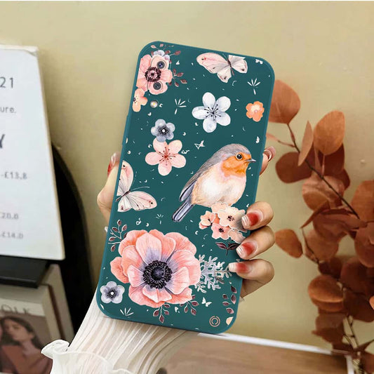 Samsung Galaxy M02 Cover - Dark Green - D1 - ONation Nature Floral Series - HQ Liquid Silicone Soft Case